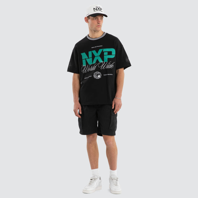 Model wears Fame Raptor Tee Anthracite Black T-Shirts in Black - Image 5