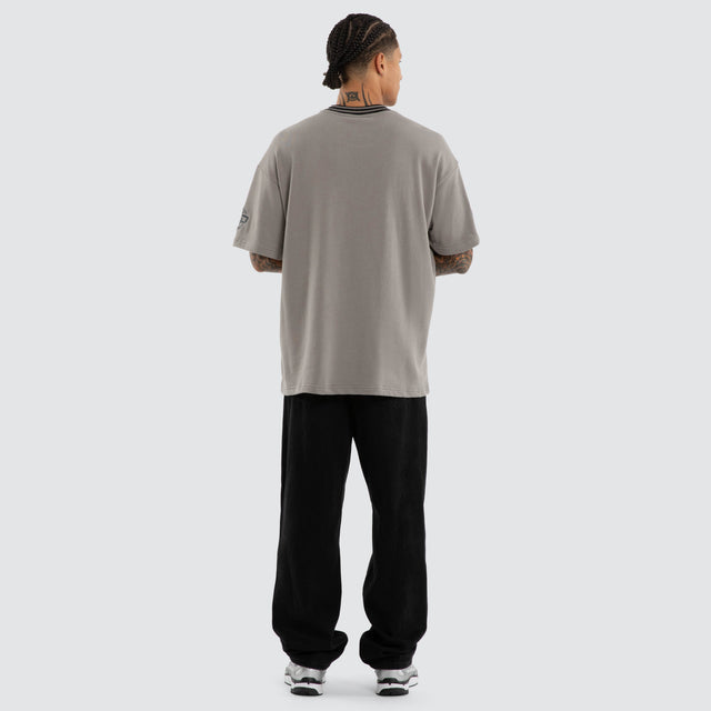 Model wears Fame Cotton Loopback Raptor Tee Grey T-Shirts in Grey - Image 4