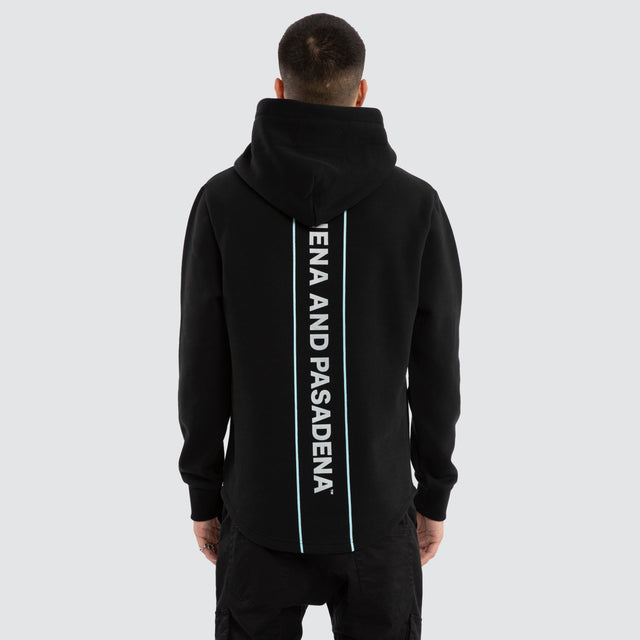 Model wears Unleash Curved Hem Hoodie Jet Black Hoodies in Black - Image 4