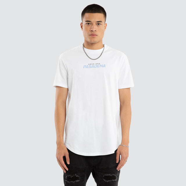 Model wears Unified Curved Hem Tee Optical White T-Shirts in White - Image 3