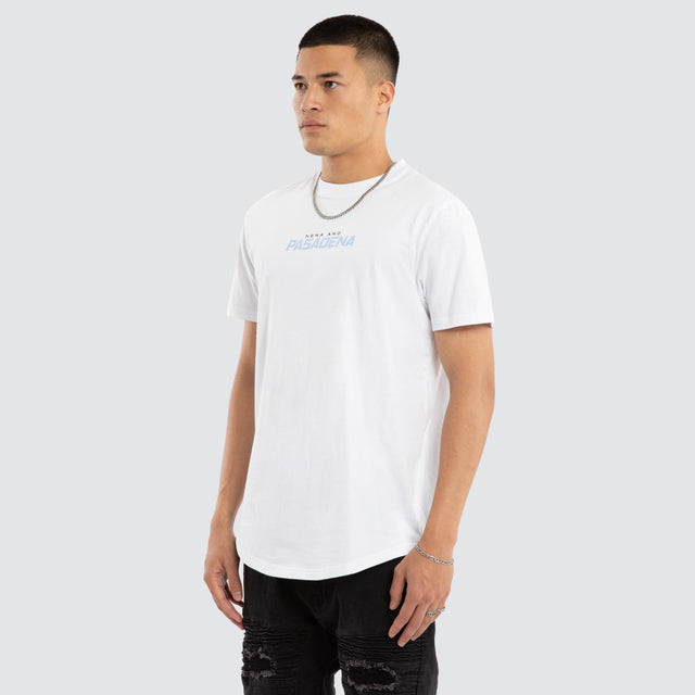 Model wears Unified Curved Hem Tee Optical White T-Shirts in White - Image 4