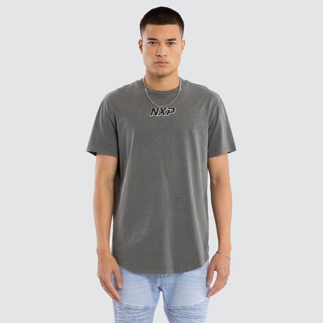 Model wears All For One Curved Hem Tee Grey T-Shirts in Grey - Image 1
