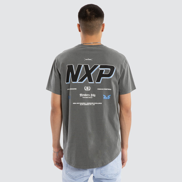 Model wears All For One Curved Hem Tee Grey T-Shirts in Grey - Image 4