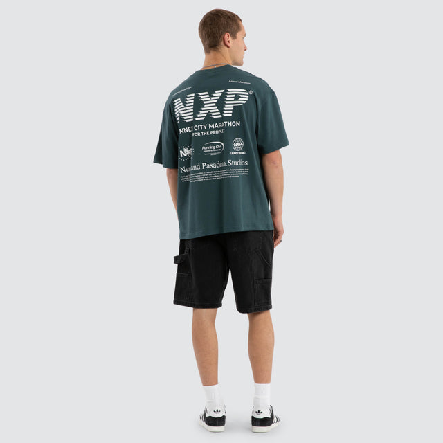 Model wears Marathon Raptor Tee Sea Moss T-Shirts in Green - Image 4