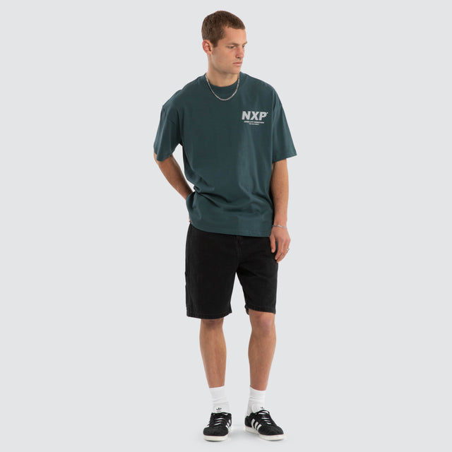 Model wears Marathon Raptor Tee Sea Moss T-Shirts in Green - Image 5