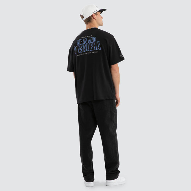 Model wears Certified Loopback Raptor Tee Anthracite Black T-Shirts in Black - Image 4