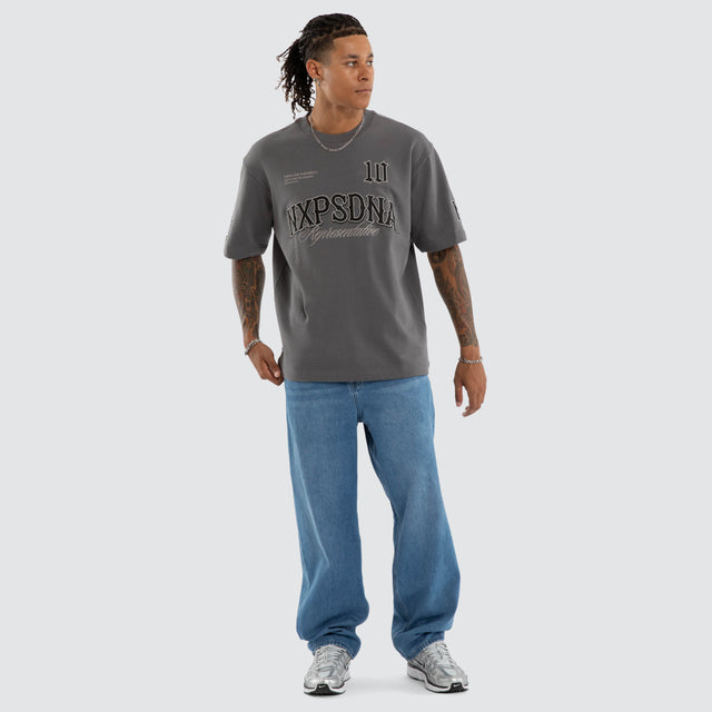 Model wears Warrior Cotton Loopback Oversized Tee in Grey T-Shirts in Grey - Image 5