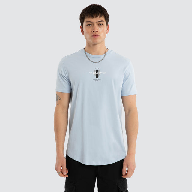 Model wears Central Dual Curved Tee Skyway T-Shirts Blue – image 1