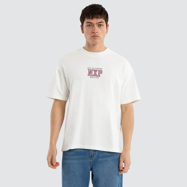 Model wears North Loopback Raptor Tee Natural White T-Shirts White – image 2