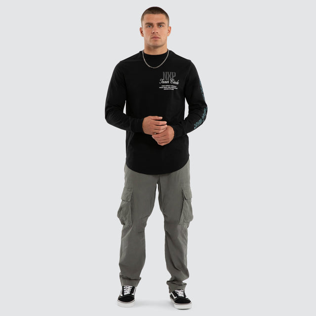 Model wears Dynamic Dual Curved LS Tee Jet Black Longsleeve T-Shirts  – image 2