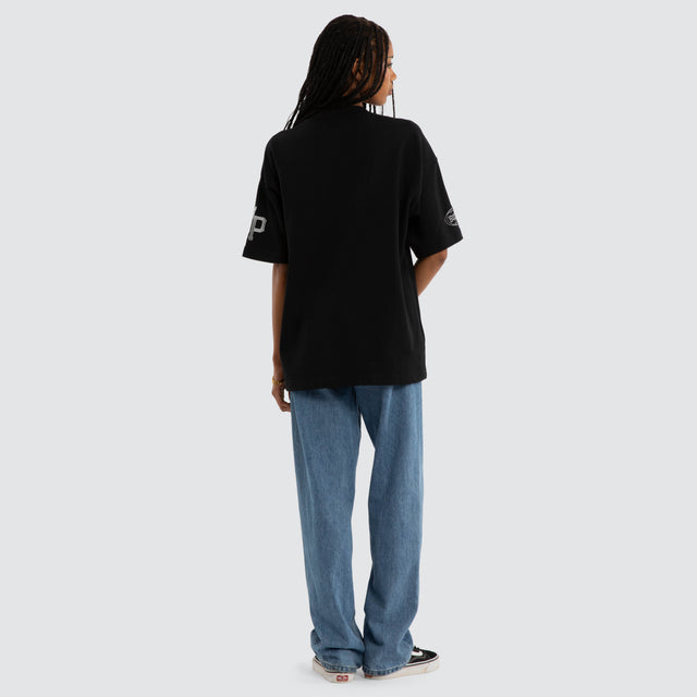Model wears Focus Cotton Loopback Relaxed Fit T-Shirt Black  T-Shirts in Black - Image 7