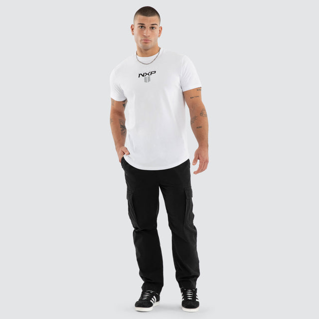 Model wears Crew Curved Hem T-Shirt White  T-Shirts in White - Image 5