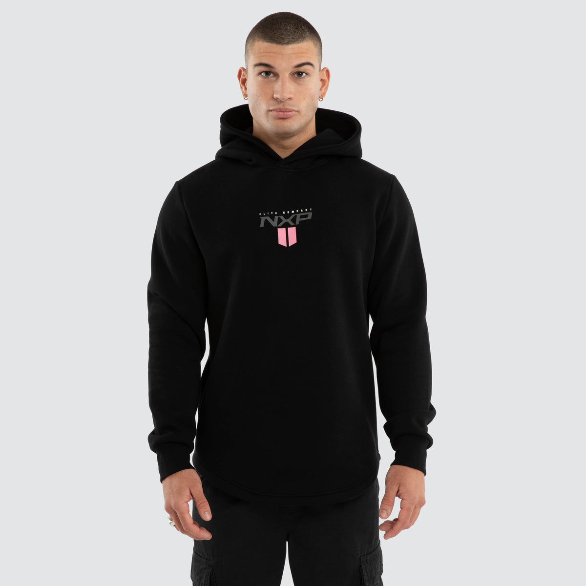Crew Curved Hem Hoodie Black | NXP