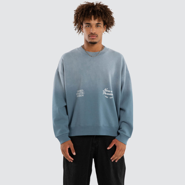 Model wears Nivalis Box Fit Sweater Sunbleached Agean Blue Jumpers Blue – image 3
