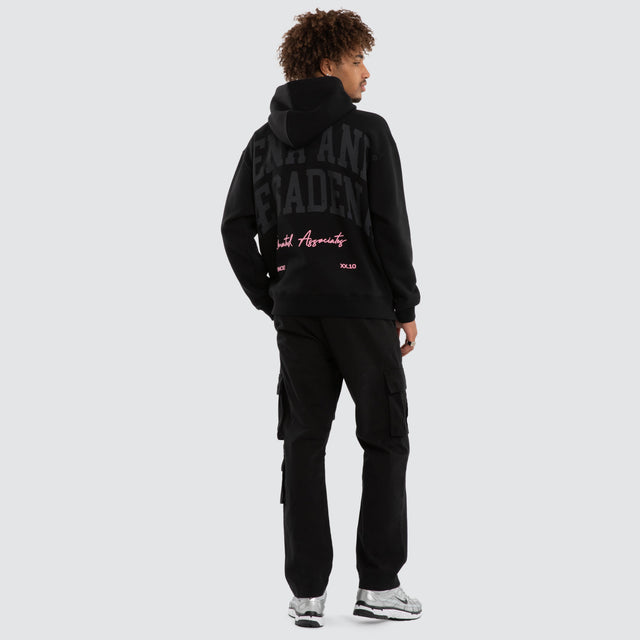 Model wears Neonix Relaxed Fit Hoodie Jet Black Hoodies Black – image 4