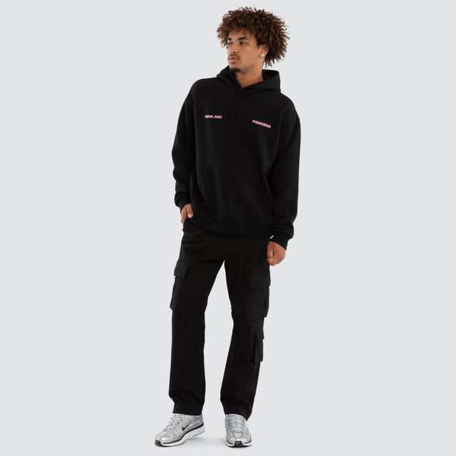 Model wears Neonix Relaxed Fit Hoodie Jet Black Hoodies Black – image 5