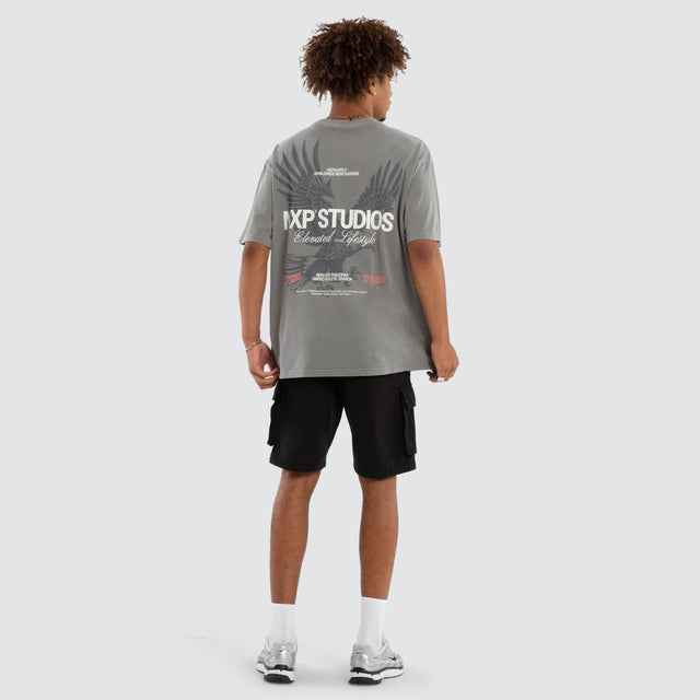 Model wears Moros Box Fit Tee Pigment Frost Grey T-Shirts Grey – image 4
