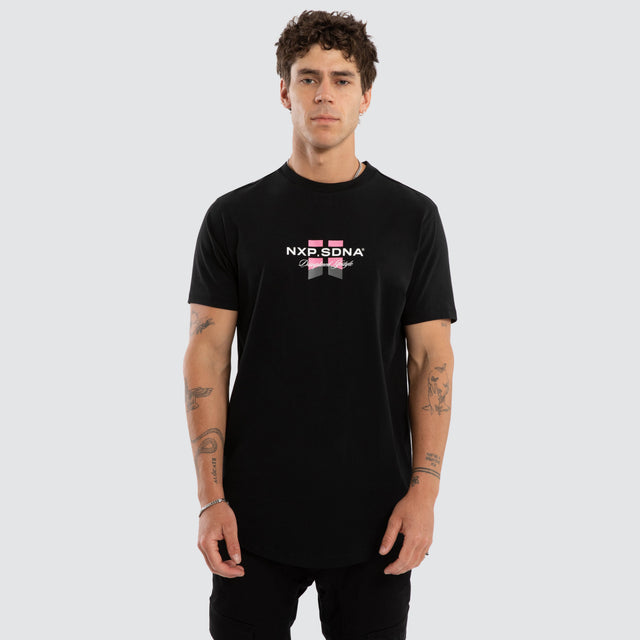 Model wears Lysis Dual Curved Tee Jet Black T-Shirts Black – image 1