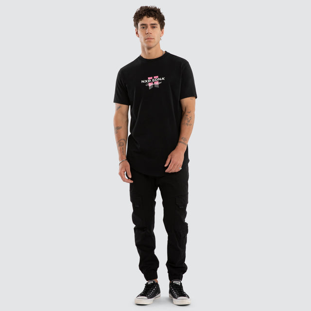 Model wears Lysis Dual Curved Tee Jet Black T-Shirts Black – image 5