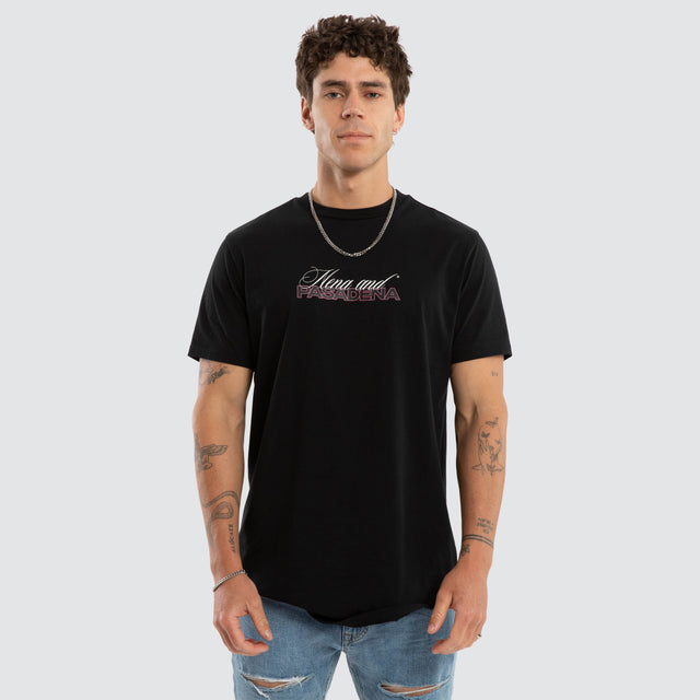 Model wears Crimson Dual Curved Tee Jet Black T-Shirts Black – image 1