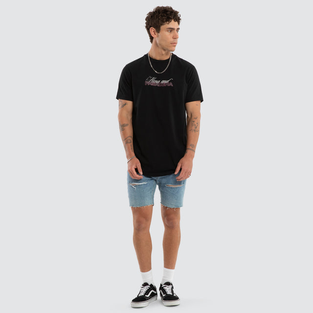 Model wears Crimson Dual Curved Tee Jet Black T-Shirts Black – image 5
