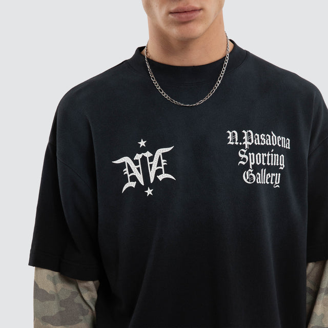 Model wears Mirror Layered Longsleeve Tee Sunbleached Black Longsleeve T-Shirts Grey – image 4