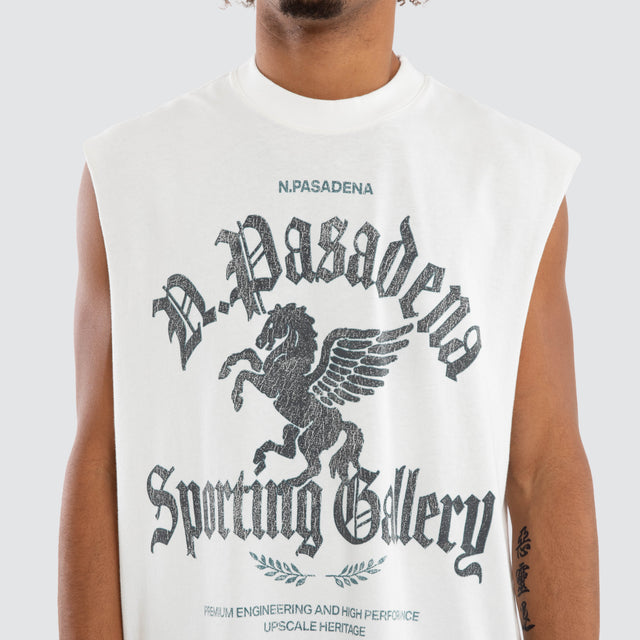 Model wears Stables Mechanic Muscle Natural White Muscle Tees White – image 2