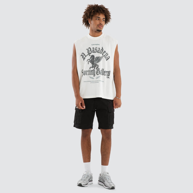 Model wears Stables Mechanic Muscle Natural White Muscle Tees White – image 4