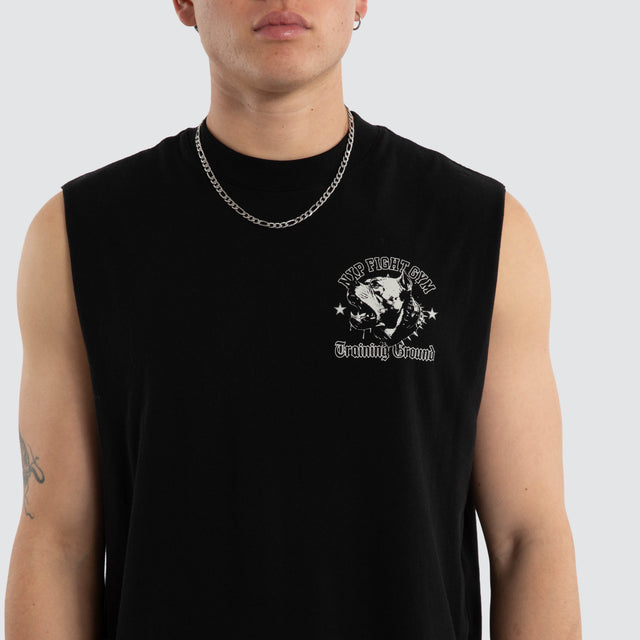 Model wears Grounded Raptor Muscle Anthracite Black Muscle Tees Black – image 3