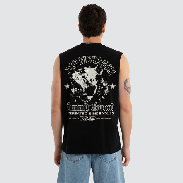 Model wears Grounded Raptor Muscle Anthracite Black Muscle Tees Black – image 1