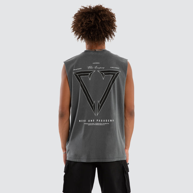 Model wears Fumis Relaxed Muscle Pigment Lava Smoke Muscle Tees Grey – image 1