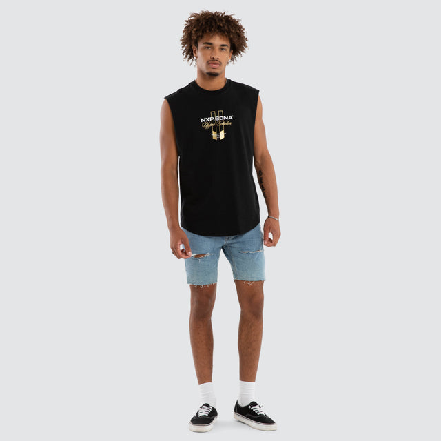 Model wears Kavros Dual Curve Muscle Jet Black Muscle Tees Black – image 5