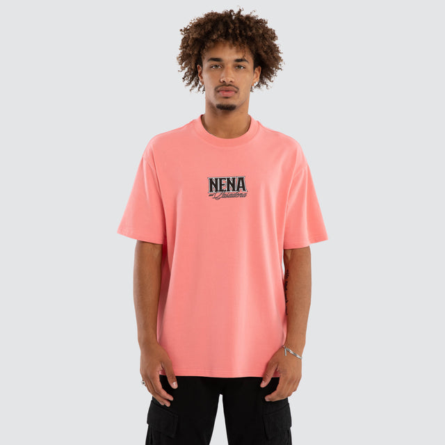 Model wears Fuchsia Box Fit Tee Salmon Rose T-Shirts Pink – image 2