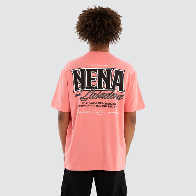 Model wears Fuchsia Box Fit Tee Salmon Rose T-Shirts Pink – image 1