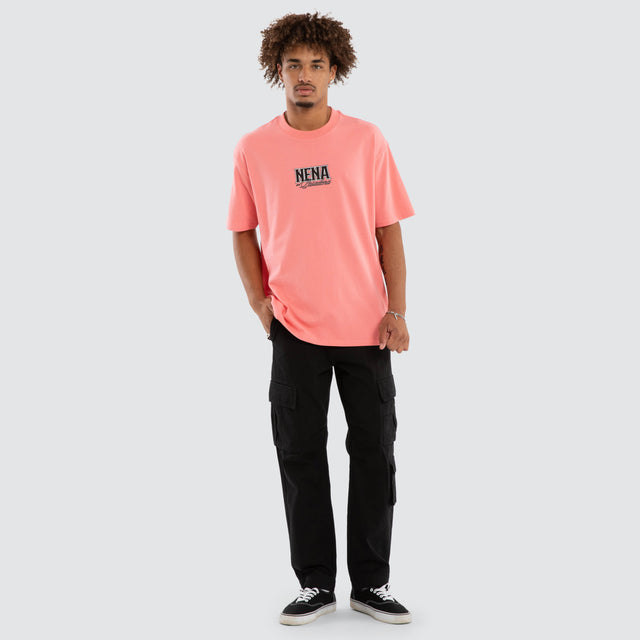 Model wears Fuchsia Box Fit Tee Salmon Rose T-Shirts Pink – image 5