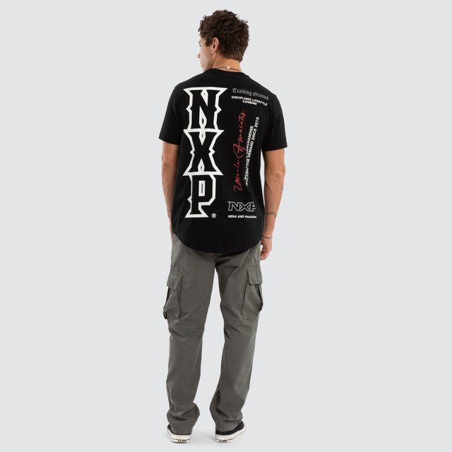 Model wears Koralyx Dual Curved Tee Jet Black T-Shirts Black – image 4