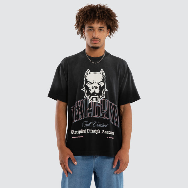 Model wears Dravenix Raptor Tee Sunbleached Anthracite Black T-Shirts Grey – image 1