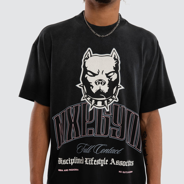 Model wears Dravenix Raptor Tee Sunbleached Anthracite Black T-Shirts Grey – image 2