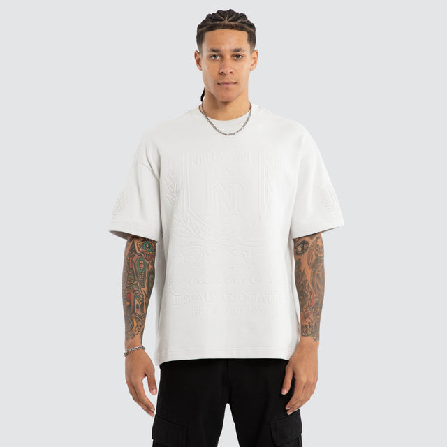 Model wears Drago Loopback Raptor Tee Glacier Grey T-Shirts Grey – image 1