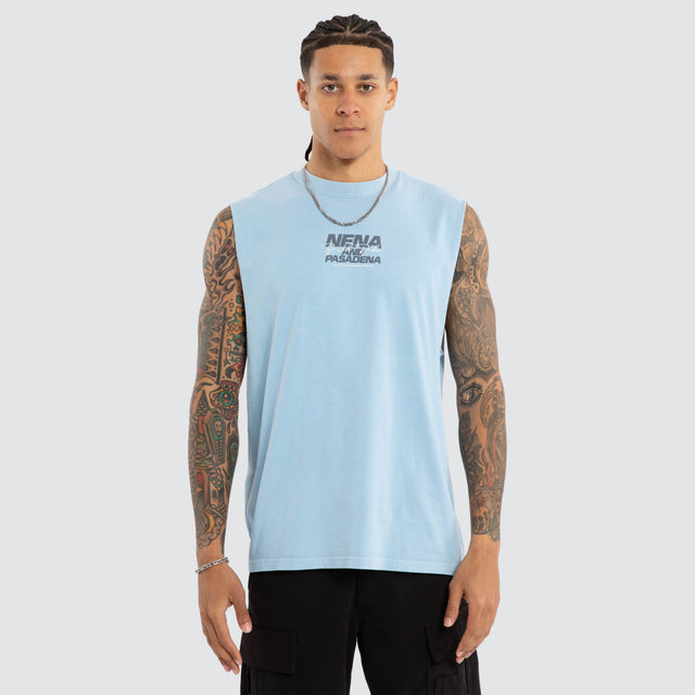 Model wears Liam Relaxed Muscle Pigment Dutch Muscle Tees Blue – image 2