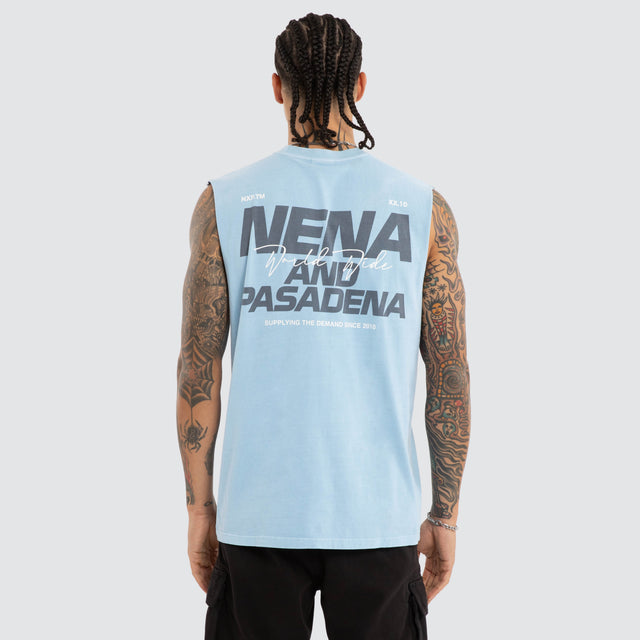 Model wears Liam Relaxed Muscle Pigment Dutch Muscle Tees Blue – image 1
