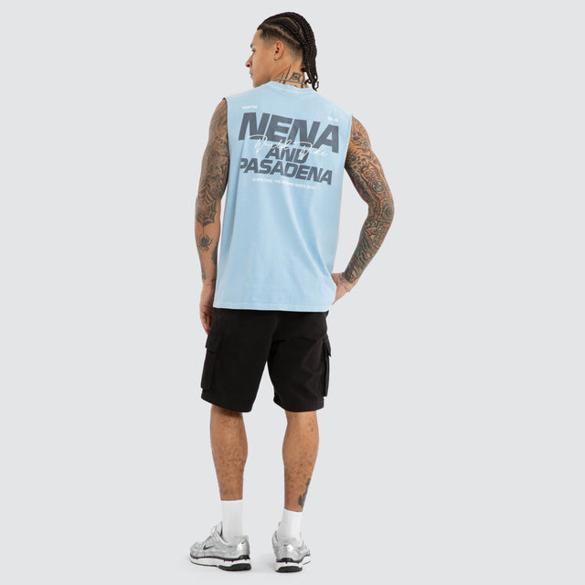Model wears Liam Relaxed Muscle Pigment Dutch Muscle Tees Blue – image 4