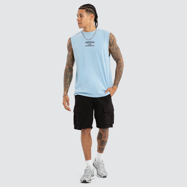 Model wears Liam Relaxed Muscle Pigment Dutch Muscle Tees Blue – image 5