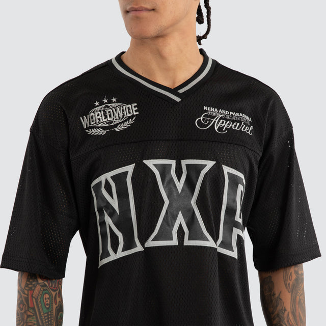Model wears Jacob Football Jersey Jet Black Jerseys Black – image 3