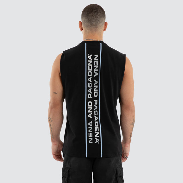 Model wears Ravenor Relaxed Muscle Anthracite Black Muscle Tees in Black - Image 2