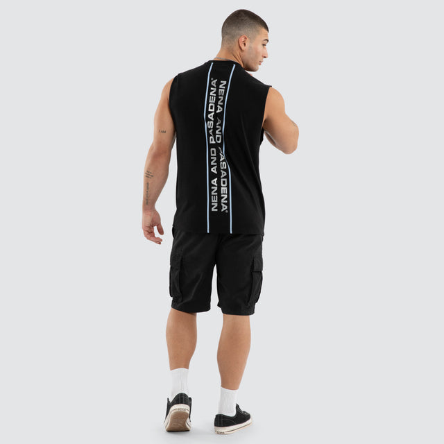 Model wears Ravenor Relaxed Muscle Anthracite Black Muscle Tees in Black - Image 4