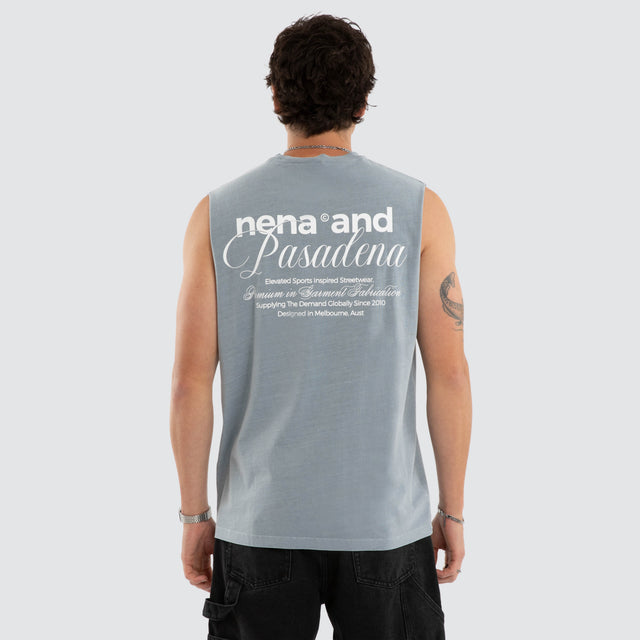 Model wears Finlo Relaxed Muscle Pigment Tradewinds Muscle Tees in Grey - Image 2