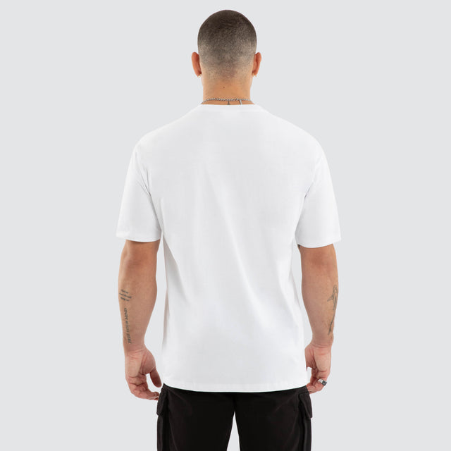 Model wears Nighthold Box Fit Tee Optical White T-Shirts in White - Image 3