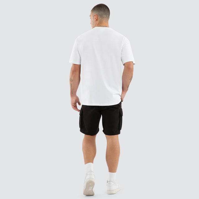 Model wears Nighthold Box Fit Tee Optical White T-Shirts in White - Image 4
