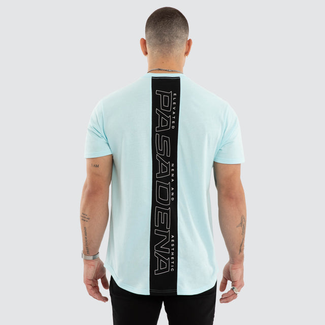 Model wears Dawnrise Curved Hem Tee Blue T-Shirts in Blue - Image 2